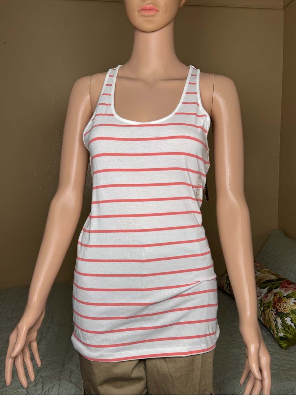 a.n.a White Racerback Tank with Coral Stripes